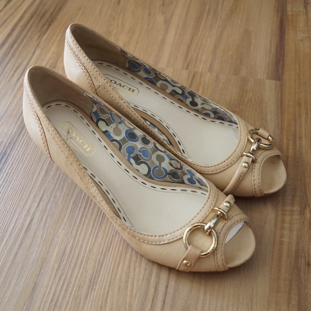 Coach nude wedges with gold detail